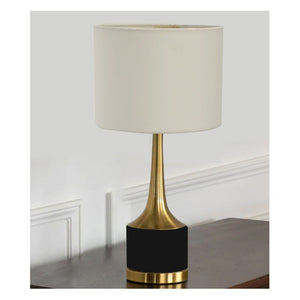 JS-GL-6622-T-BK - ANTIQUE BRASS & BLACK MARBLE FINISH METAL & FABRIC SHADE Cloth Shading Table Lamp
