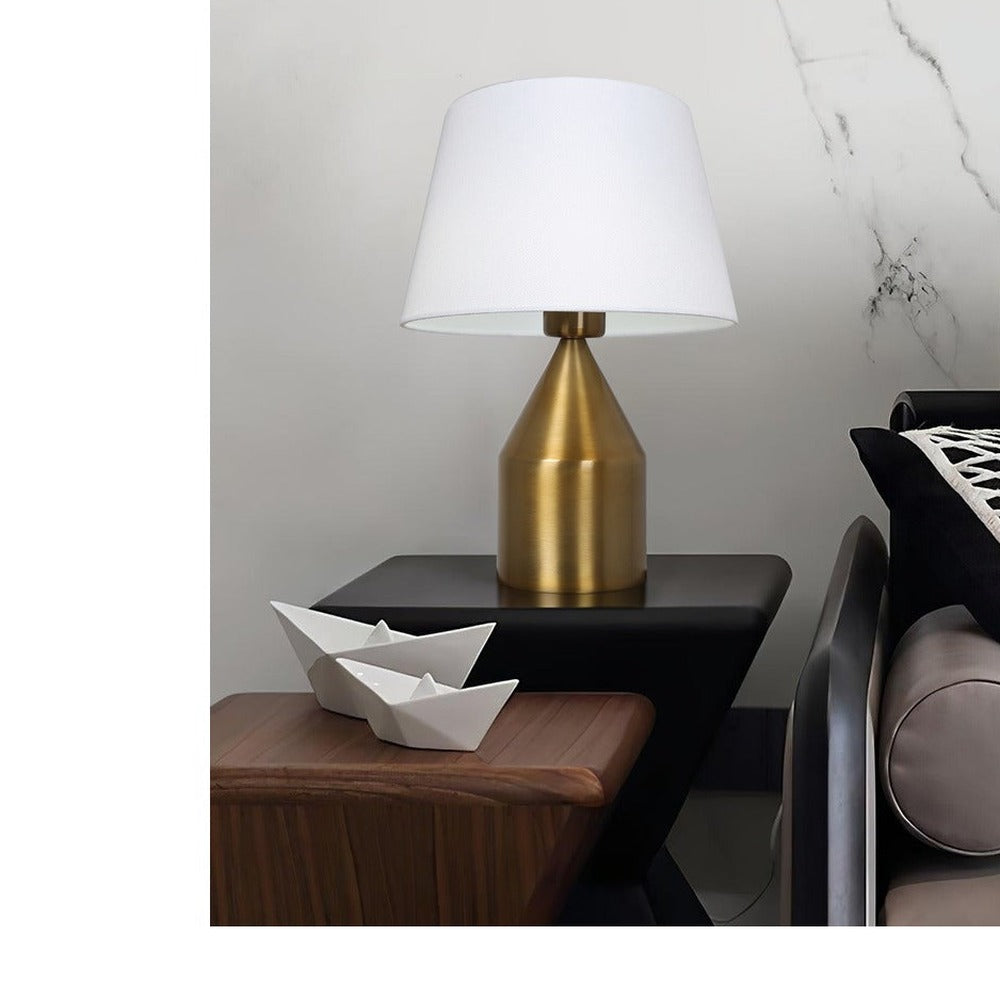 JS-GL-6625-T - Antique Brass Metal & Fabric Shade Modern Table Lamp