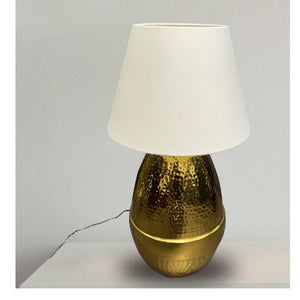 JS-GL-6630-AB - Antique Brass Metal & Fabric Shade Modern Table Lamp