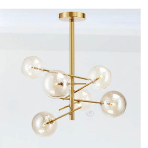 JS-GL-6632-6 - ANTIQUE BRASS & AMBER GLASS METAL & GLASS Cluster Hanging Light