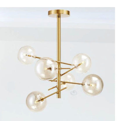 JS-GL-6632-6 - ANTIQUE BRASS & AMBER GLASS METAL & GLASS Cluster Hanging Light
