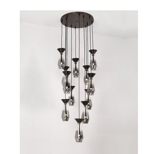 JS-GL-6647S-12 - Brushed Satin Black Metal & Glass Modern Chandelier