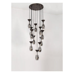 JS-GL-6647S-12 - Brushed Satin Black Metal & Glass Modern Chandelier