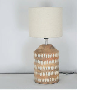 JS-GL-6670-1 - As Per Image Metal & Wood & Fabric Shade Wooden Table Lamp