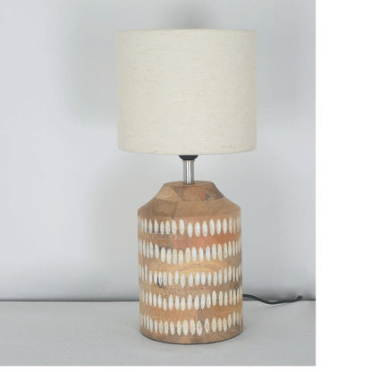 JS-GL-6670-1 - As Per Image Metal & Wood & Fabric Shade Wooden Table Lamp