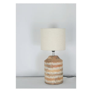 JS-GL-6670-1 - As Per Image Metal & Wood & Fabric Shade Wooden Table Lamp