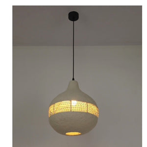 JS-GL-67621-S - Whitish Grey & Black Metal & Paper Mache Modern Chandelier