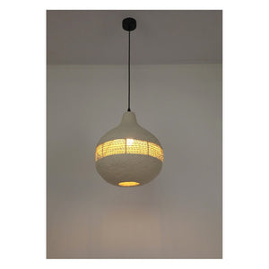 JS-GL-67621-S - Whitish Grey & Black Metal & Paper Mache Modern Chandelier