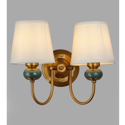 JS-GL-6805-2 - ANTIQUE BRASS METAL & MARBLE & FABRIC SHADE Cloth Shade Wall Light