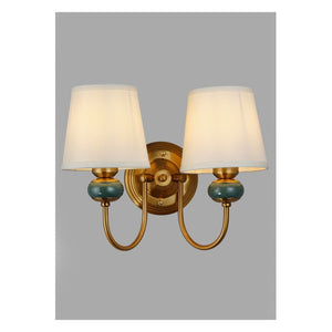 JS-GL-6805-2 - ANTIQUE BRASS METAL & MARBLE & FABRIC SHADE Cloth Shade Wall Light
