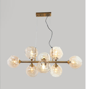 JS-GL-6808-8 AMB - ANTIQUE BRASS METAL & GLASS Rectangular Chandelier