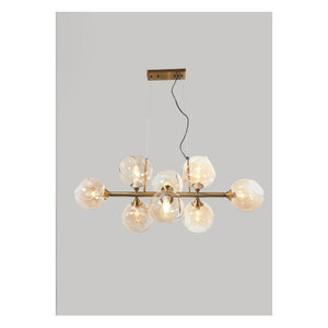 JS-GL-6808-8 AMB - ANTIQUE BRASS METAL & GLASS Rectangular Chandelier