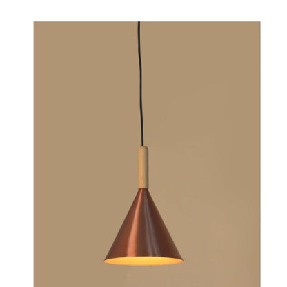JS-GL-6886-1AC - ANTIQUE COPPER & GOLD WOOD Metal Hanging Light