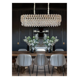 JS-GL-69903-950 - French Gold Metal & Crystals Rectangular Chandelier