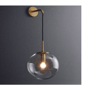 JS-GL-7017-1 - ANTIQUE BRASS METAL & AMBER GLASS Hanging Light