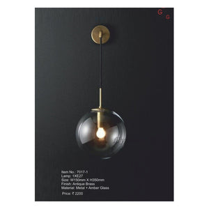 JS-GL-7017-1 - ANTIQUE BRASS METAL & AMBER GLASS Hanging Light