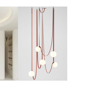 JS-GL-7035 - Black Metal & Brown Leather glass ball belt chandelier
