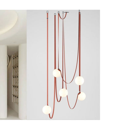 JS-GL-7035 - Black Metal & Brown Leather glass ball belt chandelier