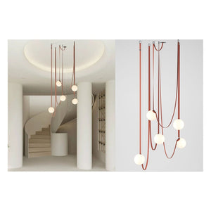 JS-GL-7035 - Black Metal & Brown Leather glass ball belt chandelier