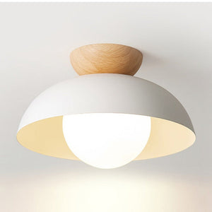 JS-GL-7080W-C - Light Wood & White Glass Metal Ceiling Light