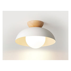 JS-GL-7080W-C - Light Wood & White Glass Metal Ceiling Light