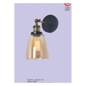 JS-GL-7131-1 - ANTIQUE BRASS & BLACK METAL & GLASS Modern Wall Light