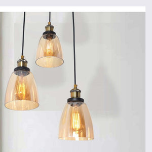 JS-GL-7131-3 - ANTIQUE BRASS & BLACK METAL & GLASS Cluster Hanging Light