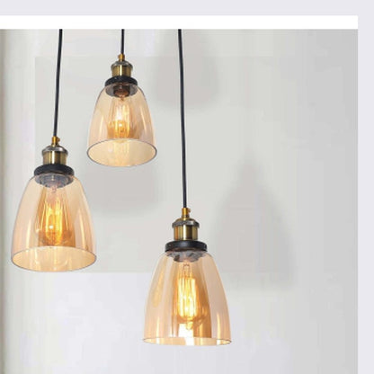 JS-GL-7131-3 - ANTIQUE BRASS & BLACK METAL & GLASS Cluster Hanging Light