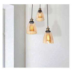 JS-GL-7131-3 - ANTIQUE BRASS & BLACK METAL & GLASS Cluster Hanging Light