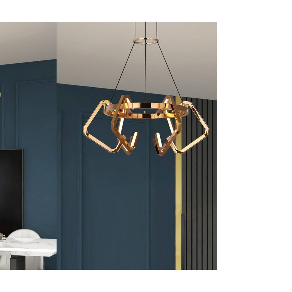 JS-GL-7231- 6 - French Gold Metal & Acrylic Led Hanging Light