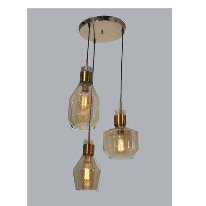 JS-GL-7294-3 - Antique Brass Metal Glass Hanging Light