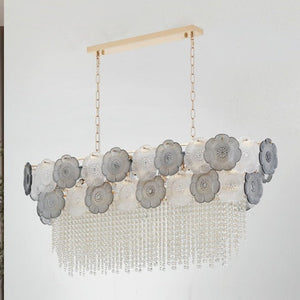 JS-GL-7589-L1260 - French Gold Glass & Crystals Rectangular Chandelier