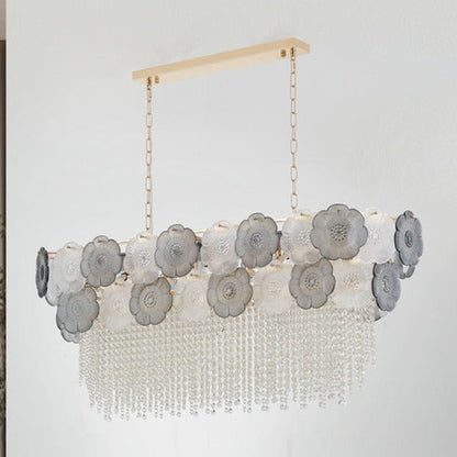 JS-GL-7589-L1260 - French Gold Glass & Crystals Rectangular Chandelier