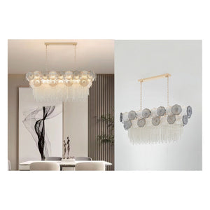 JS-GL-7589-L1260 - French Gold Glass & Crystals Rectangular Chandelier