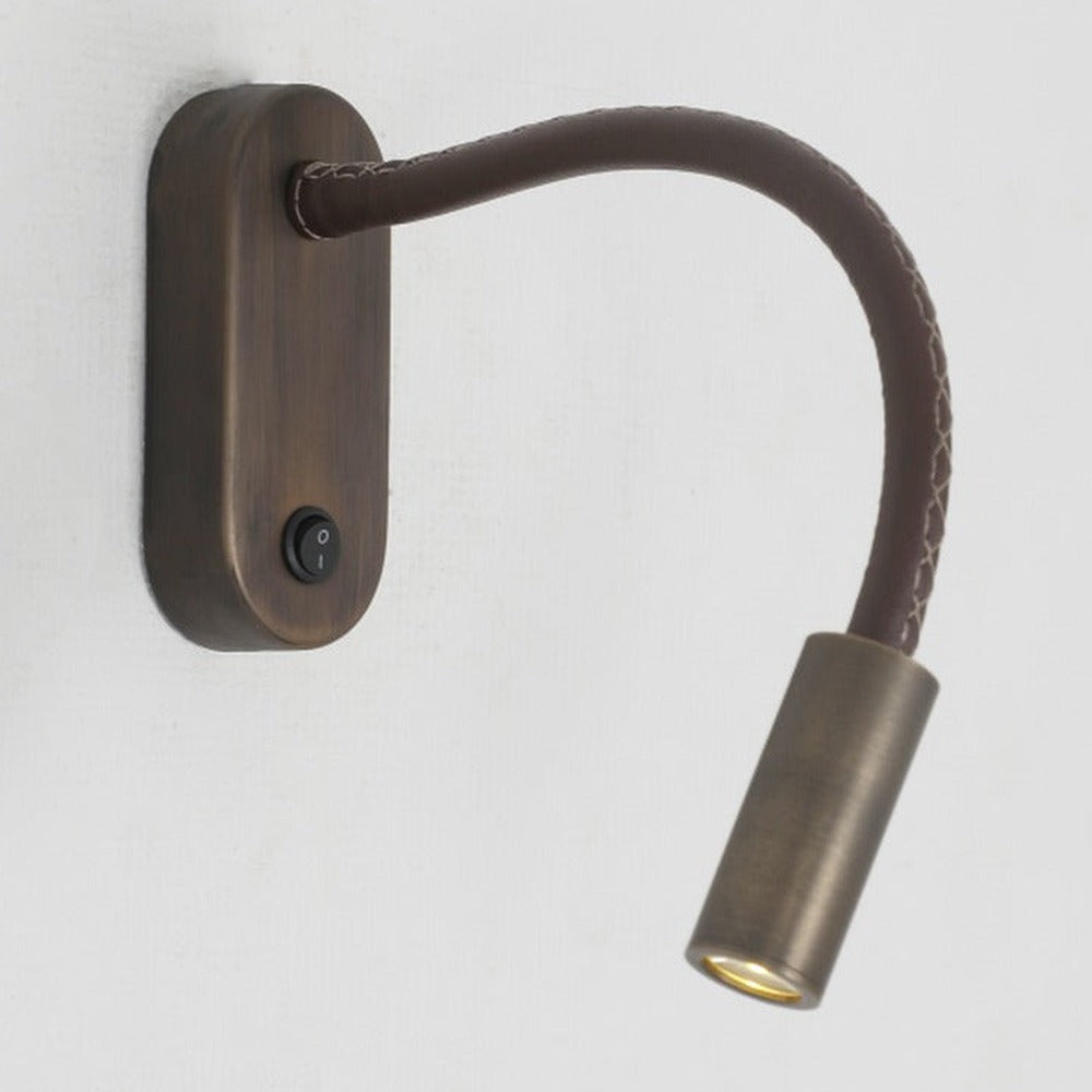 JS-GL-7777-1 AB - Brushed Bronze Metal & Leather Modern Wall Light