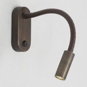 JS-GL-7777-1 AB - Brushed Bronze Metal & Leather Modern Wall Light