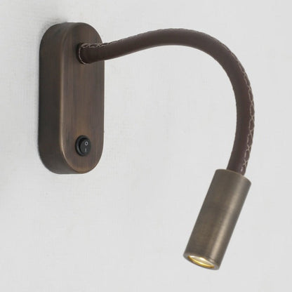 JS-GL-7777-1 AB - Brushed Bronze Metal & Leather Modern Wall Light