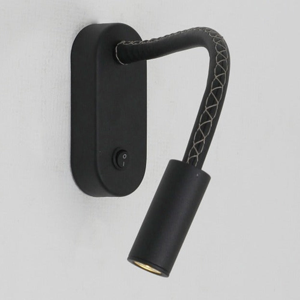 JS-GL-7777-BK - Black Metal & Leather Modern Wall Light