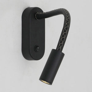 JS-GL-7777-BK - Black Metal & Leather Modern Wall Light
