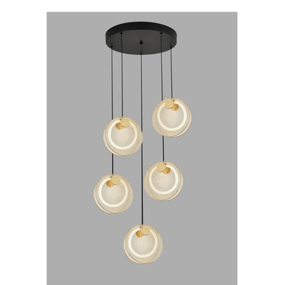JS-GL-782-5 - Antique Brass & Black Metal & Silicon Led Hanging Light