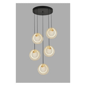 JS-GL-782-5 - Antique Brass & Black Metal & Silicon Led Hanging Light