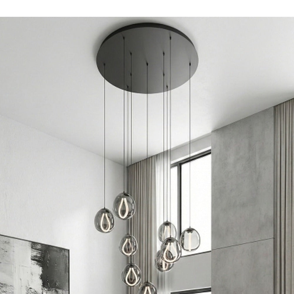 JS-GL-792-10 - BLACK METAL & SILICONE Glass Hanging Light