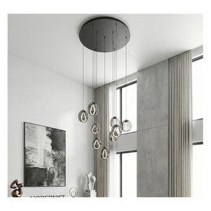 JS-GL-792-10 - BLACK METAL & SILICONE Glass Hanging Light