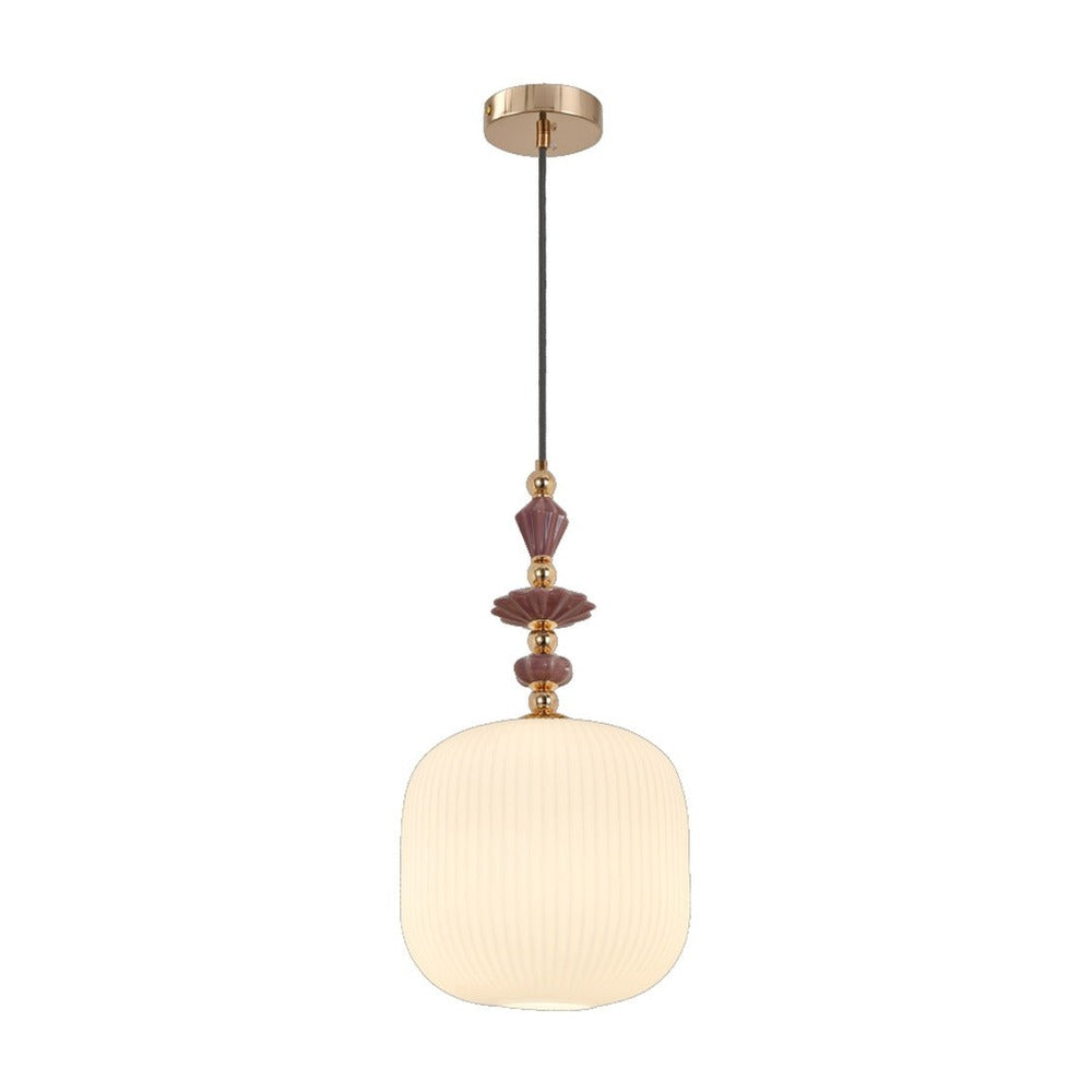 JS-GL-7950-H - Antique Brass Metal & Ceramic Glass Hanging Light