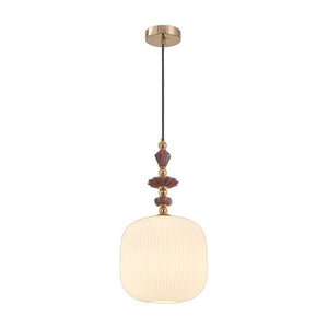 JS-GL-7950-H - Antique Brass Metal & Ceramic Glass Hanging Light