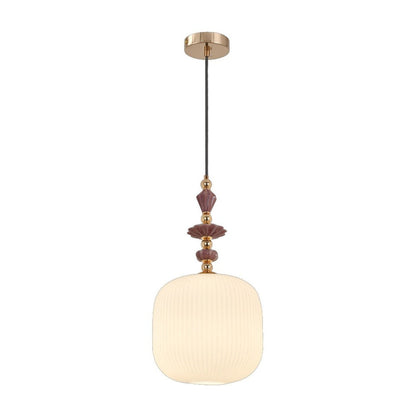 JS-GL-7950-H - Antique Brass Metal & Ceramic Glass Hanging Light