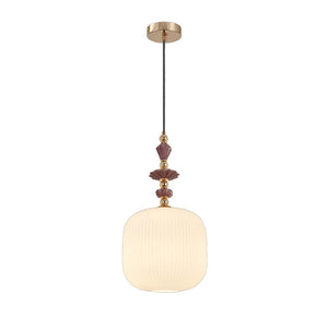 JS-GL-7950-H - Antique Brass Metal & Ceramic Glass Hanging Light