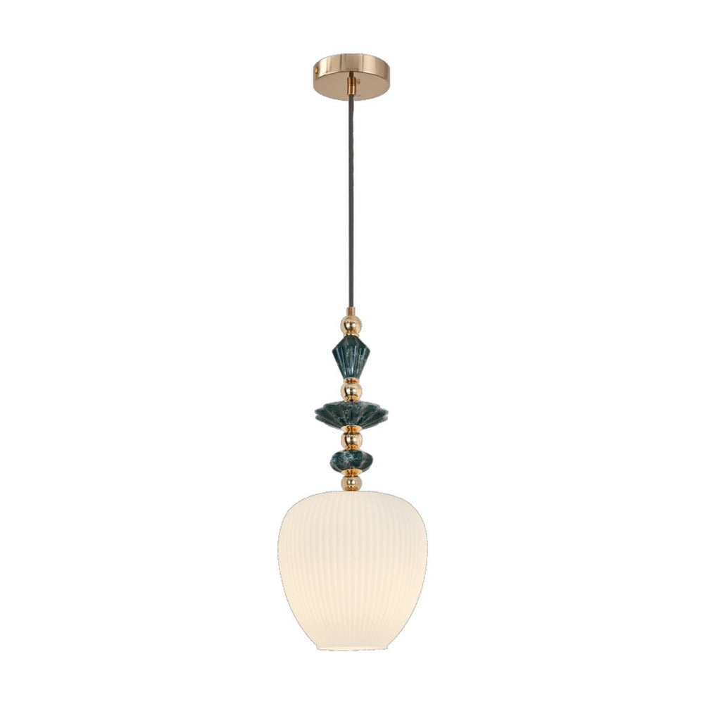JS-GL-7954-1 - Antique Brass Metal & Ceramic Glass Hanging Light