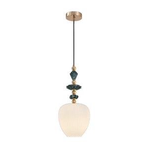 JS-GL-7954-1 - Antique Brass Metal & Ceramic Glass Hanging Light