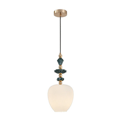 JS-GL-7954-1 - Antique Brass Metal & Ceramic Glass Hanging Light